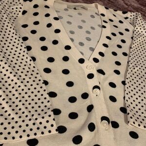 LOFT Cream Cardigan with Black Polka Dots